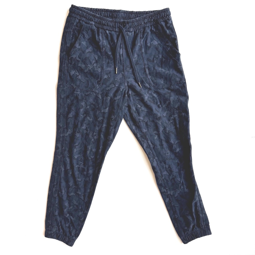 Athleta Farallon Jogger Womens‎ 10 Navy Blue Camo Pants Organic Cotton